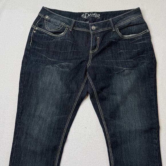 Dereon By Beyonce Denim Jeans Size 18 Y2K Dark Wash Stretch White Stitch Trim - Picture 8 of 11